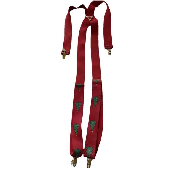 Vintage CAS West Germany Mens Suspenders Elastic Red Christmas Tree - Picture 10 of 10